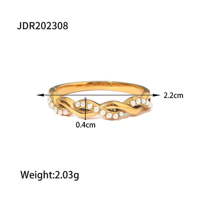 Braided Pearl Crossover Ring