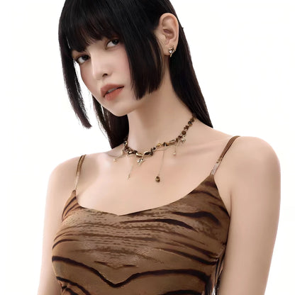 Vintage Tiger Eye Tassel Necklace