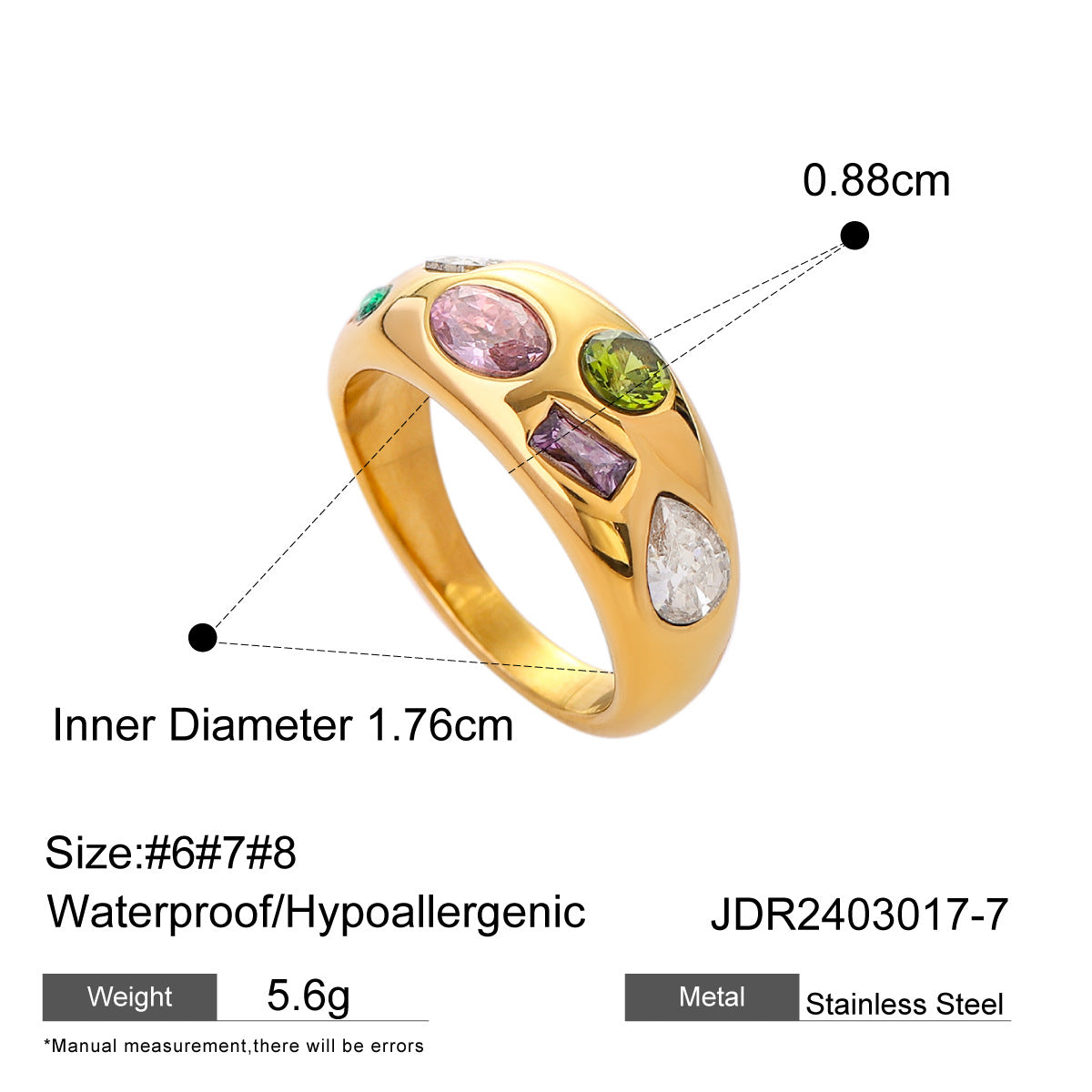 Multi-Color Gemstone Embedded Dome Ring