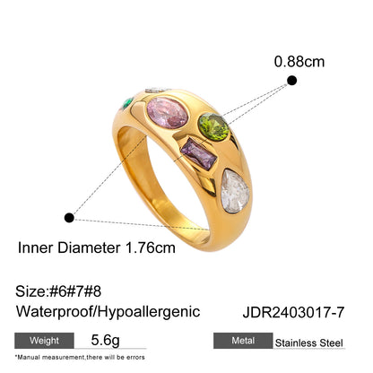 Multi-Color Gemstone Embedded Dome Ring