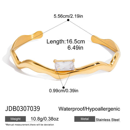 18K Gold Irregular CZ Open Cuff Bracelet