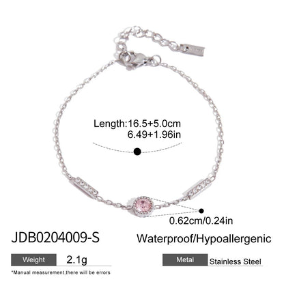 18K Gold-Plated Round Pink CZ Pendant Bracelet