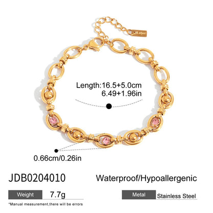 18K Gold-Plated Pink CZ & Beaded Bracelet