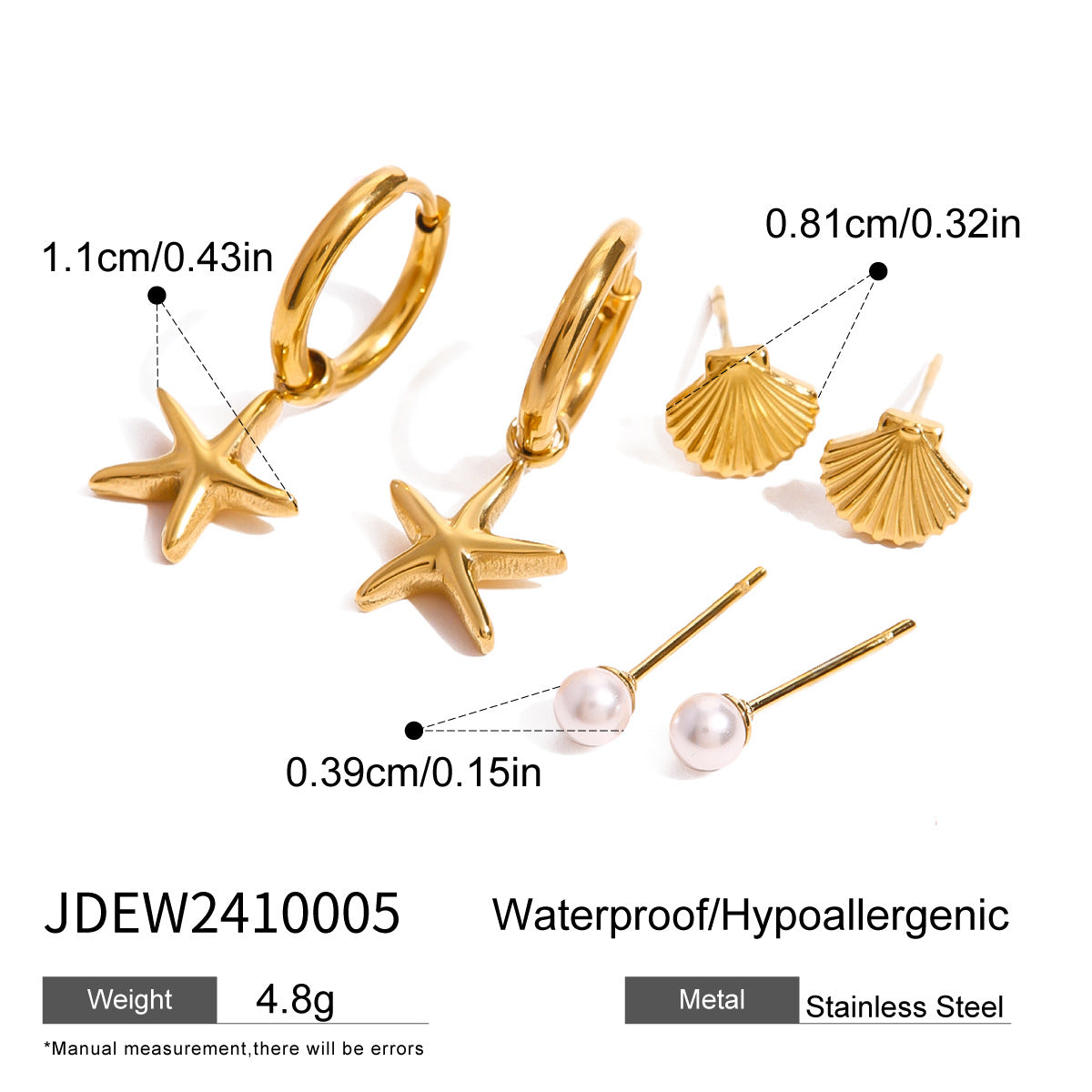 Coastal Grace Earring Set – Shell, Starfish & Mini Pearl
