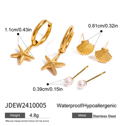 Coastal Grace Earring Set – Shell, Starfish & Mini Pearl