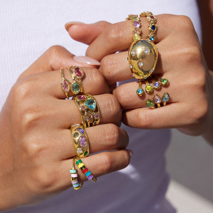 Multi-Color Gemstone Embedded Dome Ring