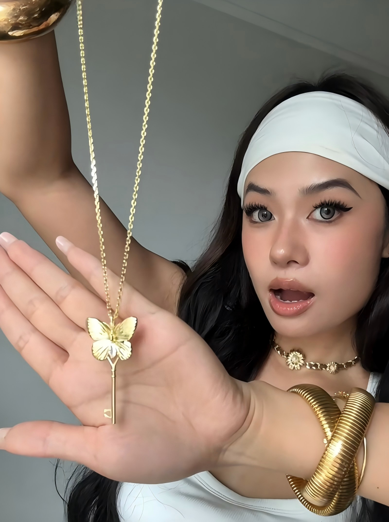 Gold Butterfly Key Pendant Necklace