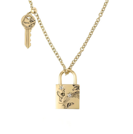Vintage Key & Lock Pendant Necklace