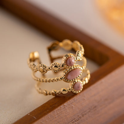 Vintage French Rhodochrosite Open Ring