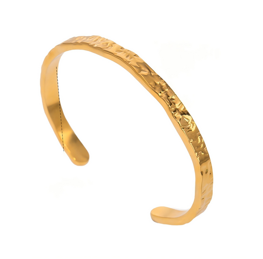 18K Gold Textured Wave Cuff Bracelet