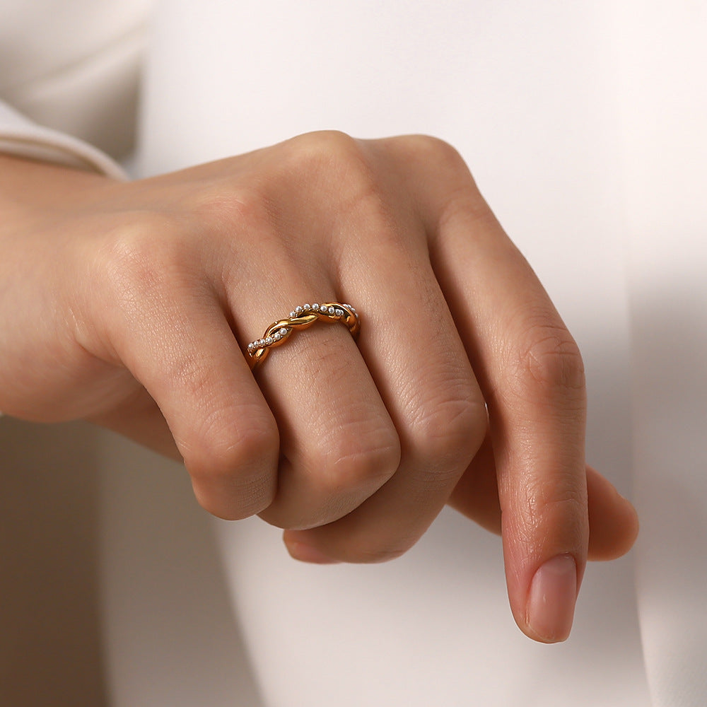 Braided Pearl Crossover Ring