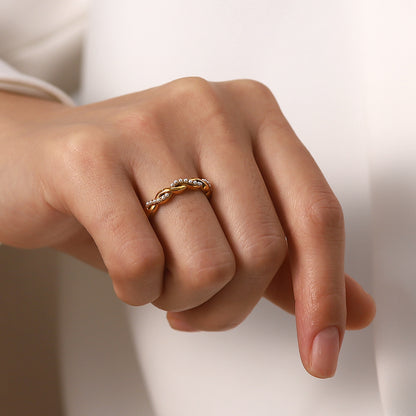 Braided Pearl Crossover Ring