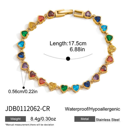 Colorful Heart CZ Tennis Bracelet
