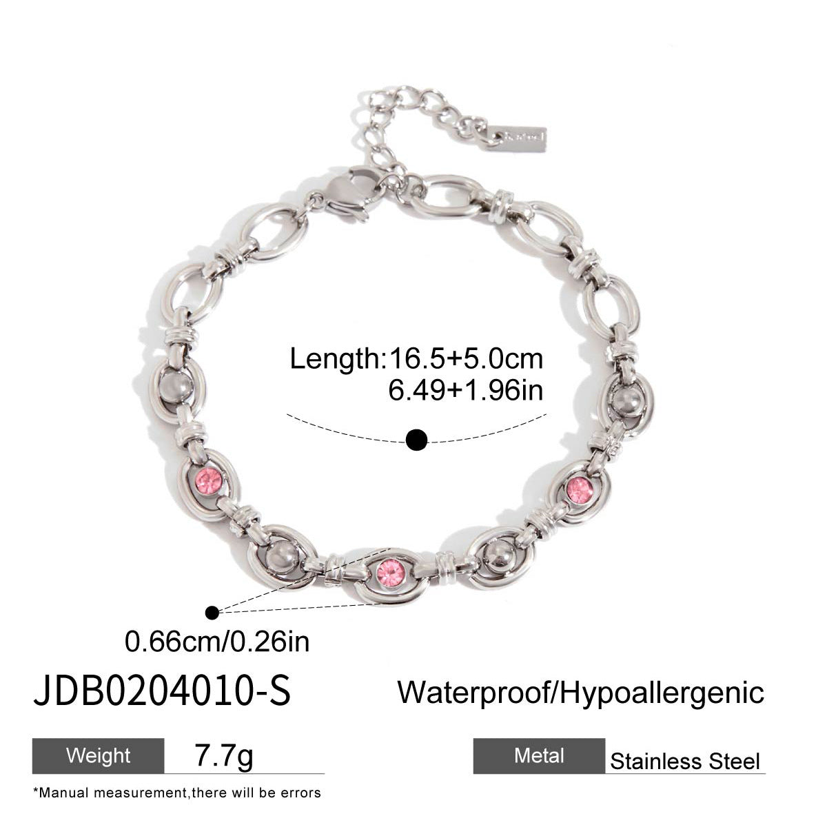 18K Gold-Plated Pink CZ & Beaded Bracelet