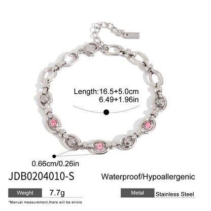 18K Gold-Plated Pink CZ & Beaded Bracelet