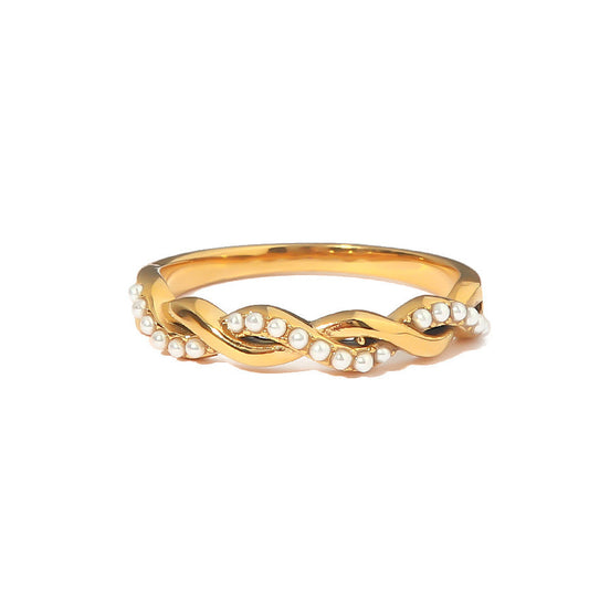 Braided Pearl Crossover Ring | Gold Finish Jewelry