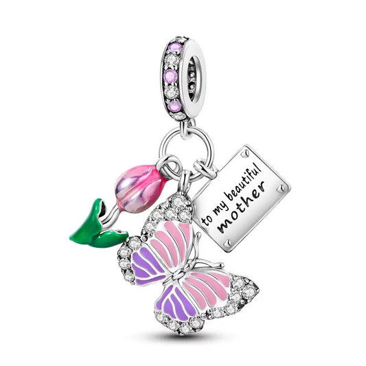 Butterfly & Tulip Mother Charm for Bracelets & Necklaces