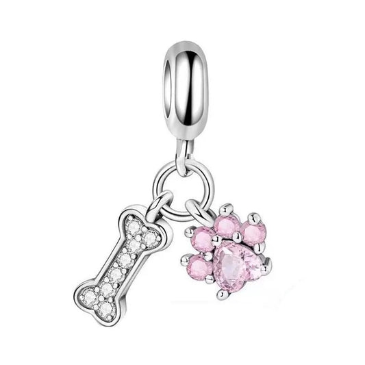 Rhinestone Bone & Paw Charm