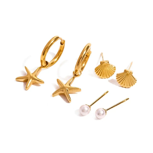 Coastal Grace Shell & Starfish Earring Set | offmess Jewelry