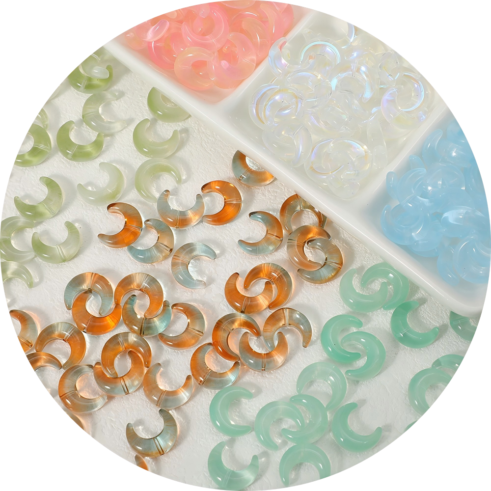 Crescent Moon Glass Beads | Center-Hole Loose Beads for Jewelry Craft