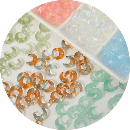 Crescent Moon Glass Beads | Center-Hole Loose Beads for Jewelry Craft