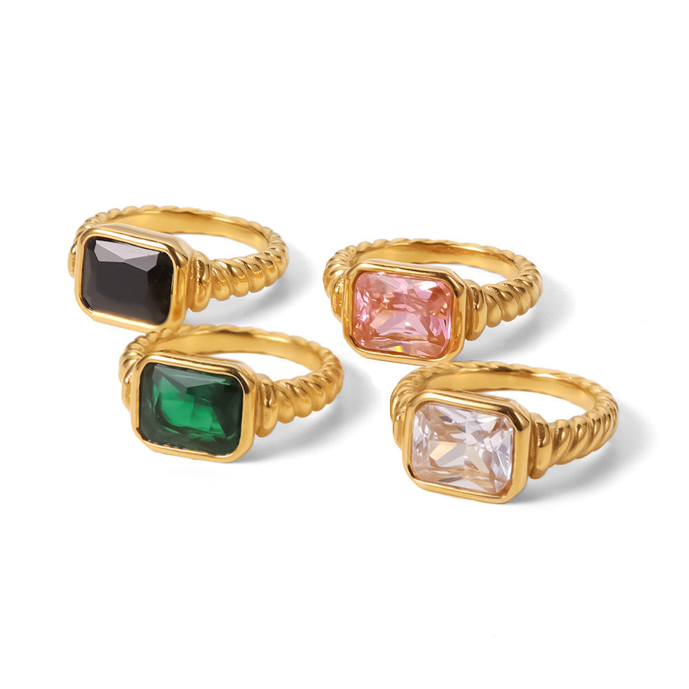 Croissant Twisted Pink Crystal Ring | Gold Finish Jewelry