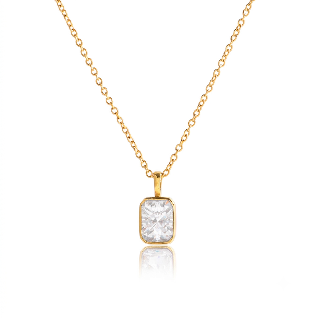 18K Gold Plated Rectangle CZ Necklace