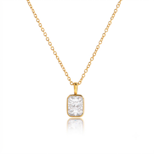 18K Gold Plated Rectangle CZ Necklace