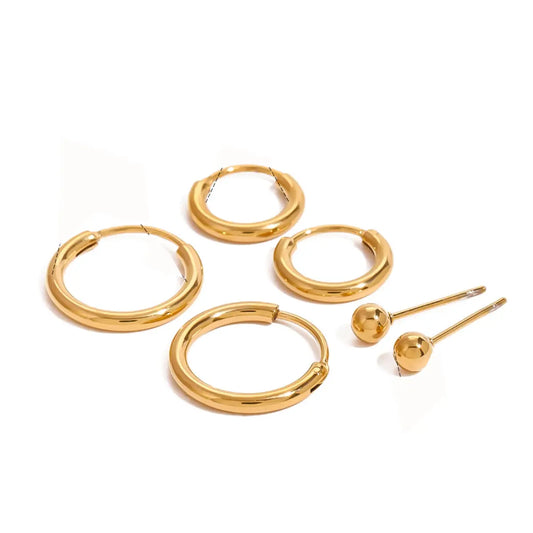 Gold Hoop & Ball Stud Earring Set