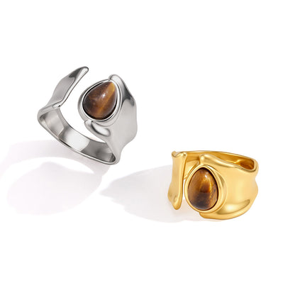 Irregular Tiger's Eye Open Ring | Adjustable Gold Finish