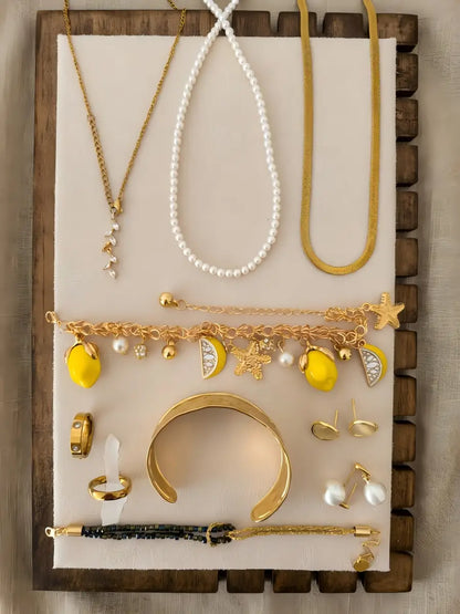 Italian Summer Jewelry Set – 3-Tier Layered Necklace, Bracelets & Rings