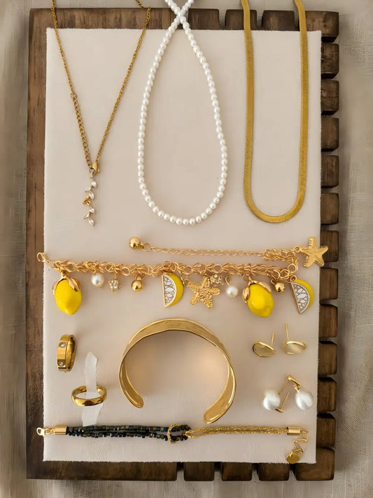 Italian Summer Jewelry Set – 3-Tier Layered Necklace, Bracelets & Rings