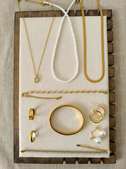 Modern Minimalist Jewelry Set – 3-Tier Layered Necklace, Bracelets & Rings
