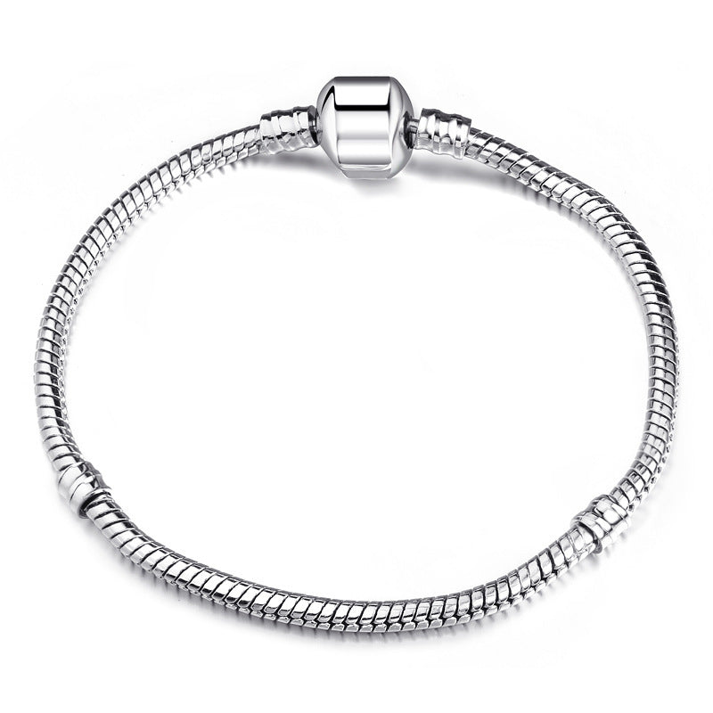 Modern Silver Beaded Bracelet - Geometric Square Clasp Jewelry