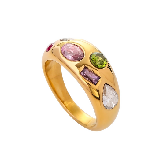 Multi-Color Gemstone Embedded Ring | Gold Finish Jewelry