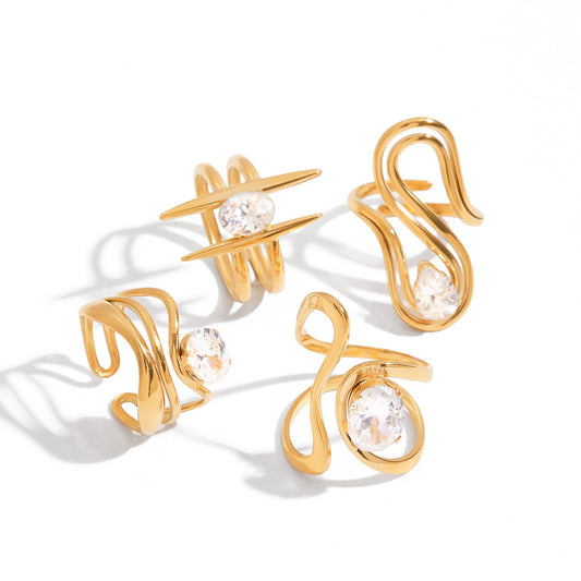 Organic Fluid Crystal Line Ring | Gold Finish Jewelry
