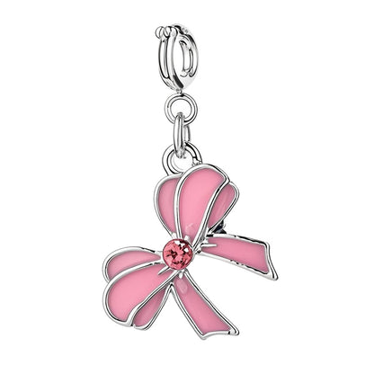 Pink Bow Charm with Silver Buckle for Bracelet and Bag