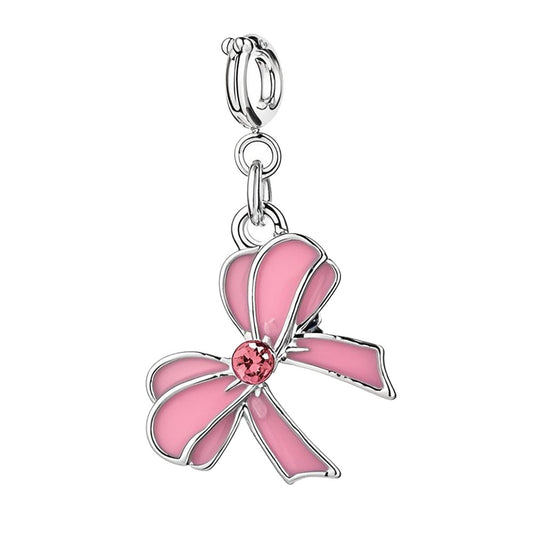 Pink Bow Charm with Silver Buckle for Bracelet and Bag