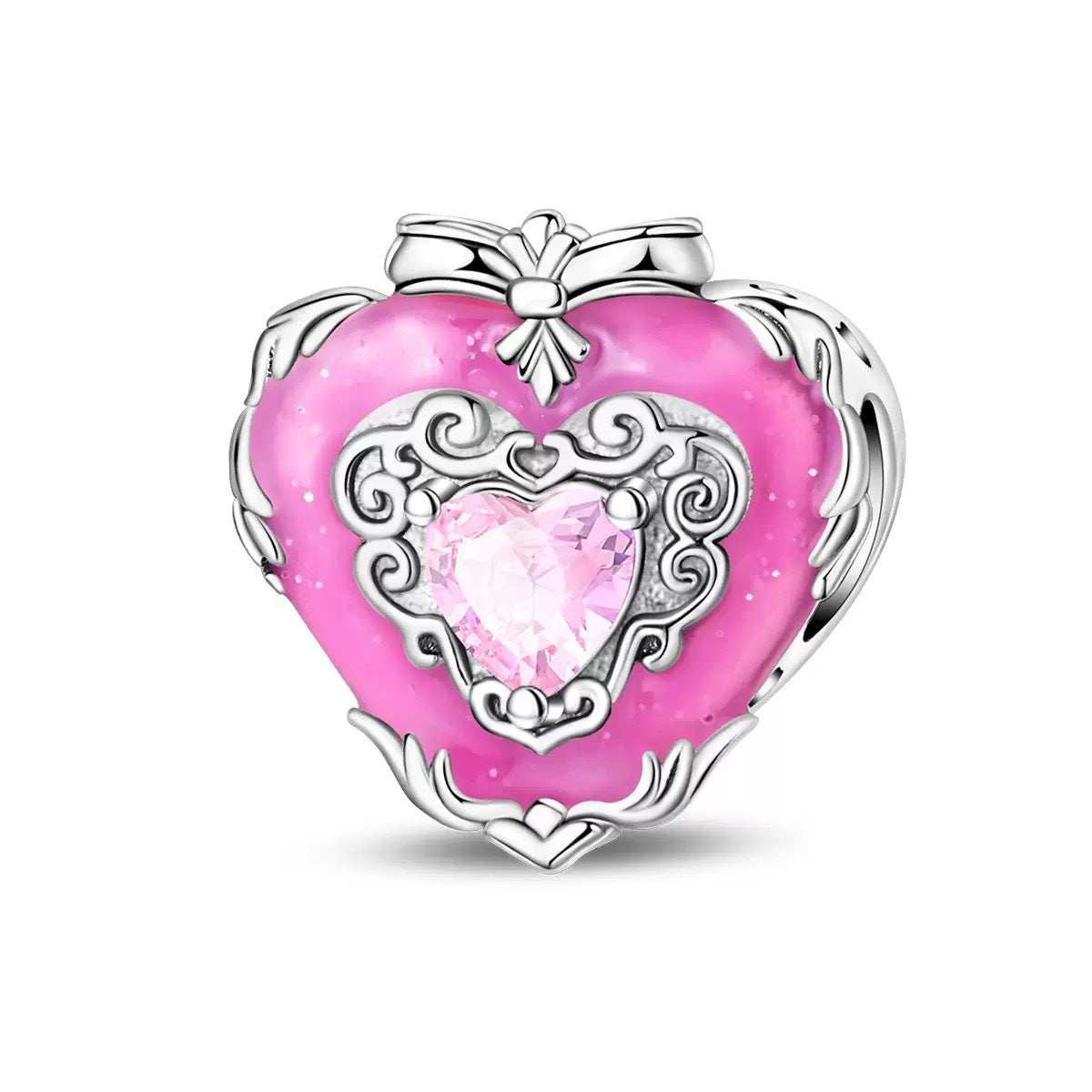Pink Rhinestone Heart Charm for Bracelets & Necklaces