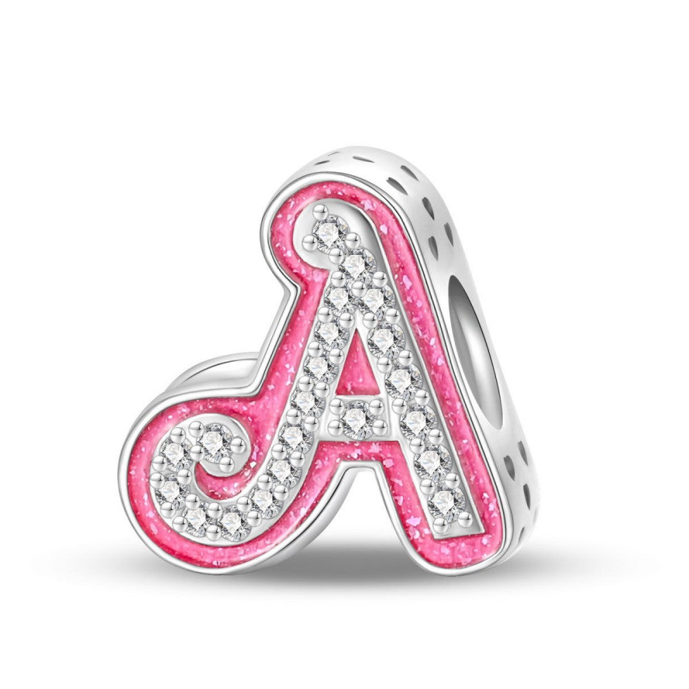 Pink Rhinestone Letter Charm for Bracelets & Necklaces