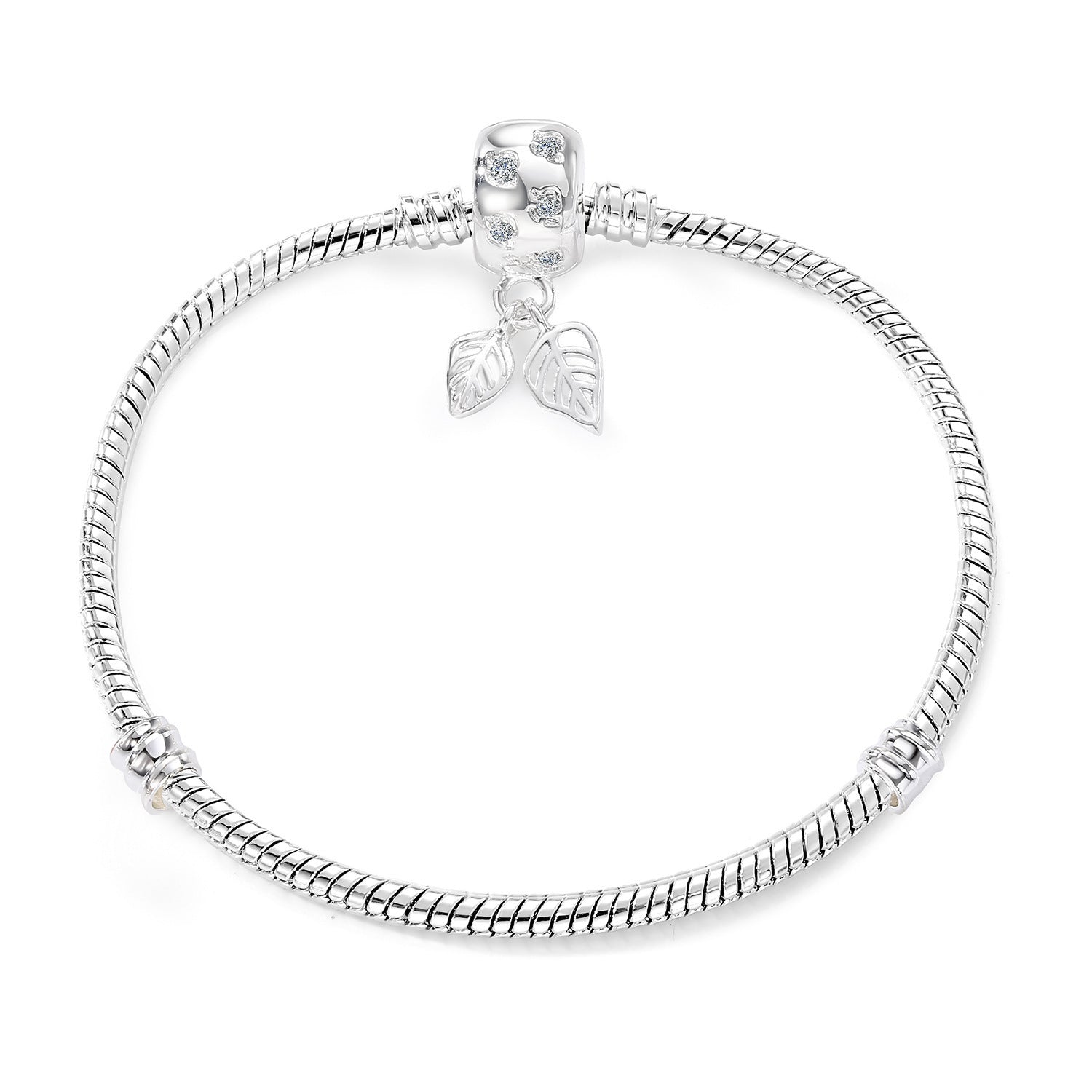 Silver Autumn Maple Leaf Clasp Bracelet - Shiny Crystal Jewelry