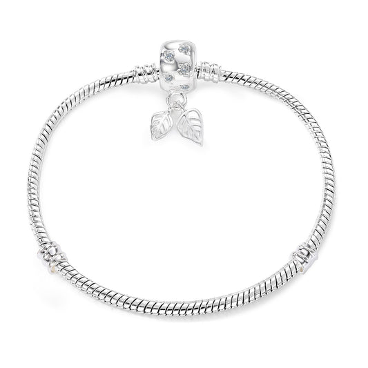 Silver Autumn Maple Leaf Clasp Bracelet - Shiny Crystal Jewelry