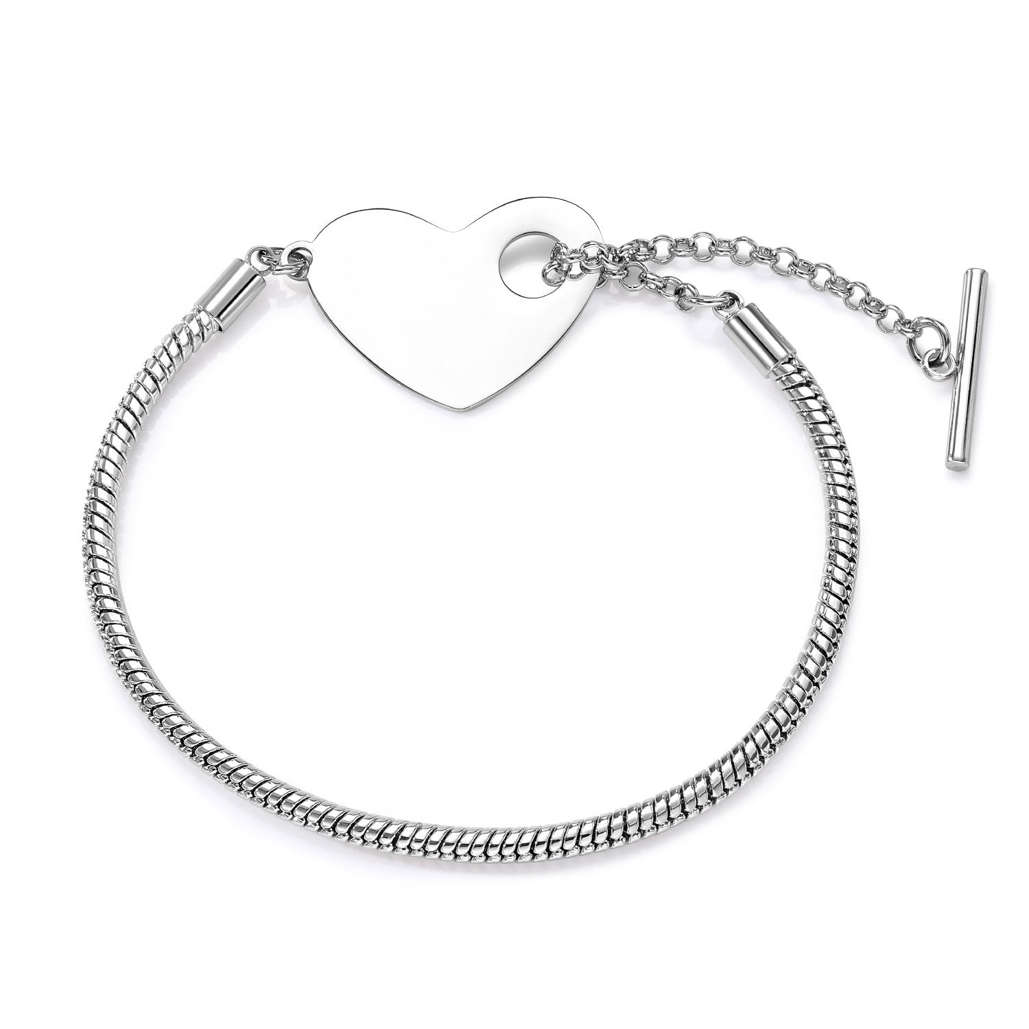 Silver Beaded Bracelet with Heart Charm - Sweet Stacking Jewelry