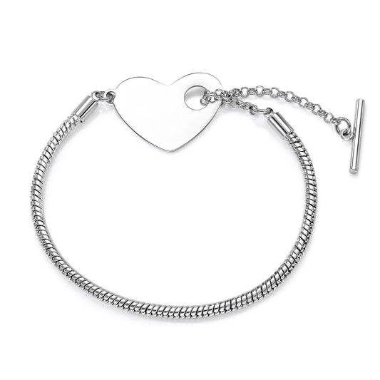 Silver Beaded Bracelet with Heart Charm - Sweet Stacking Jewelry