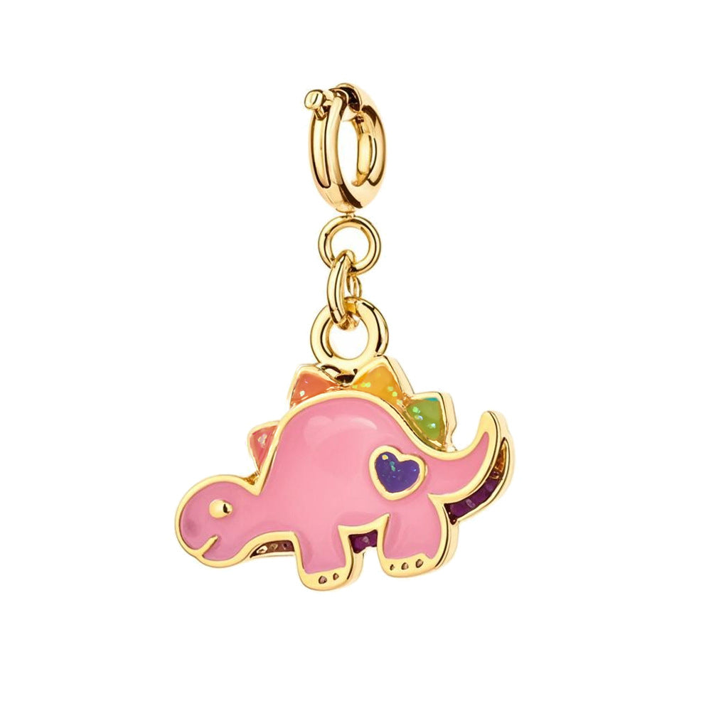 Silver Cute Green Enamel Dinosaur Charm - Kawaii Tiny T-Rex Bead