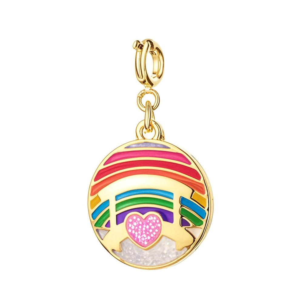 Silver Rainbow Pink Heart Charm - Romantic Colorful Bracelet Bead