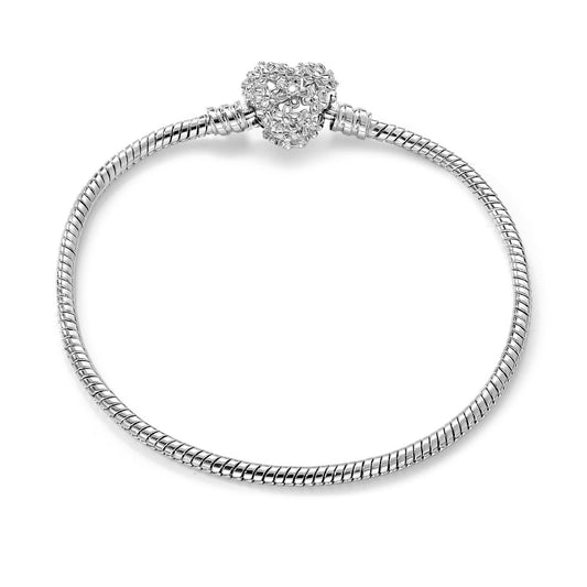 Silver Sparkling Pave Heart Clasp Bracelet - Luxury Anniversary