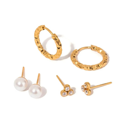 Wave Hoop & Mini Pearl 3-Piece Earring Set | offmess Jewelry
