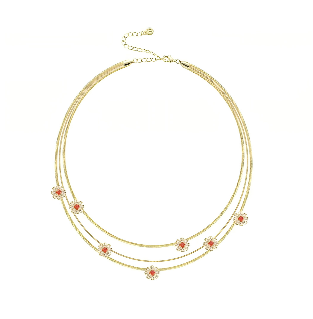 Daisy Snake Chain Layered Necklace