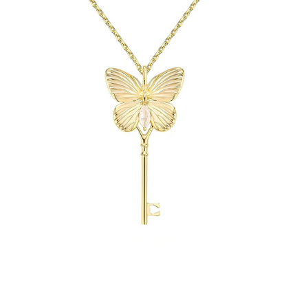 Gold Butterfly Key Pendant Necklace